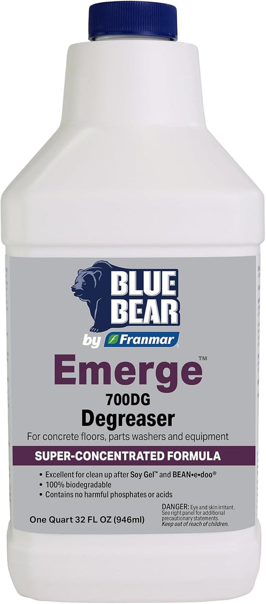 BLUE BEAR 700DG: Emerge Degreaser – Low-Odor, Biodegradable Cleaner Removes Oil, Grease, Dirt & Grime from Concrete, Tile, Wood, Stone & Tools – Safe for Heavy-Duty & Everyday Cleaning – 1 Qt