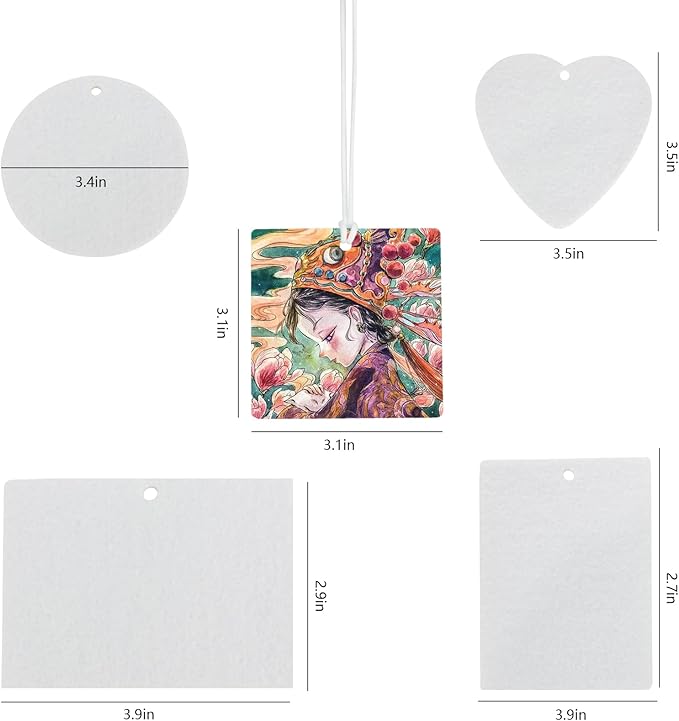 100-Piece Sublimation Air Freshener Scented Hanging Sheets - White, Fragrant, 15" Elastic Rope for Car Interior & Home Decor