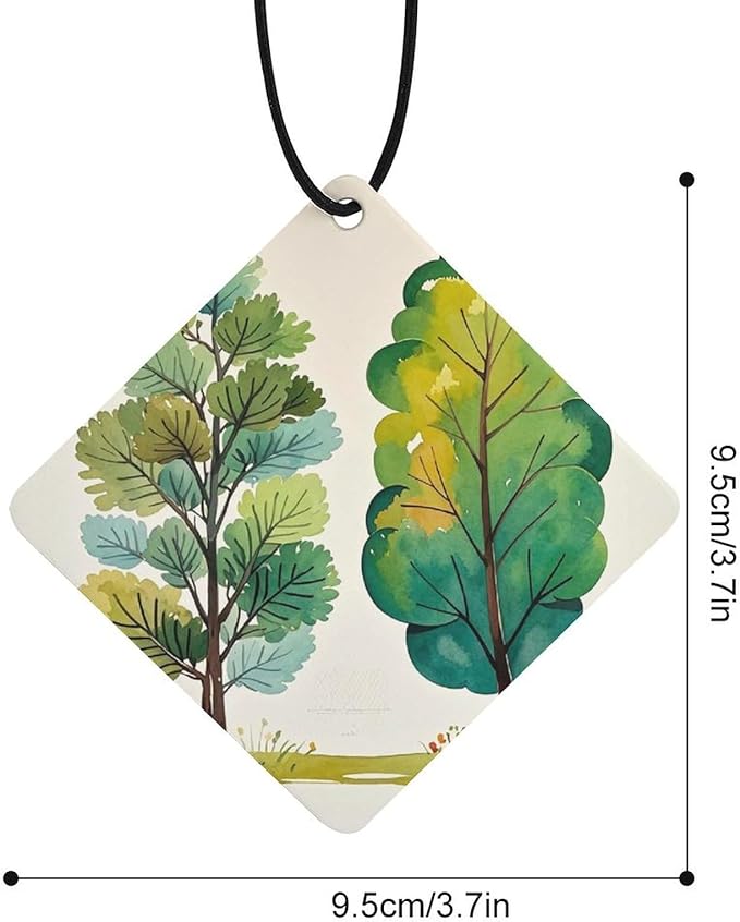 Spring Watercolor Eucalyptus Trees Car Air Fresheners Gray Rhombus Aromatherapy Tablets for Car Decor Bedroom Wardrobe Shoe Cabinet Quickly Eliminate Odors Pendant Decor