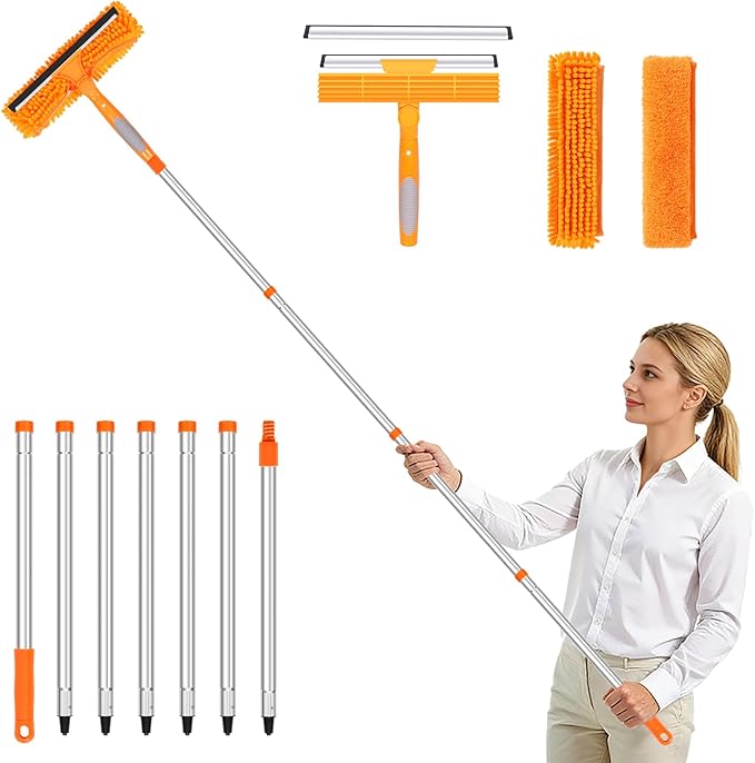 152’’/ 109" Squeegee Window Cleaner, 2 in 1 Rotatable Window Cleaning Tool Kit, Window Washing Kit with Extension Pole for Indoor Outdoor High Window, Car, Glass