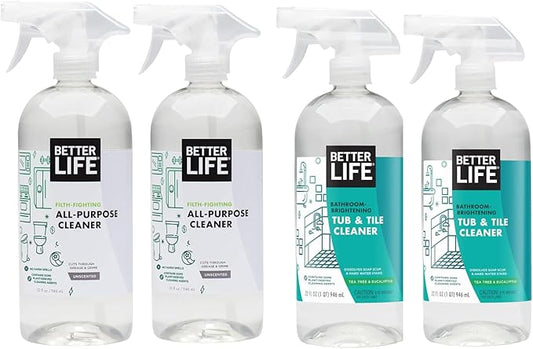 Better Life All Purpose Cleaner Unscented 32 Oz Pack of 2 + Tub and Tile Cleaner 32 Oz Pack of 2