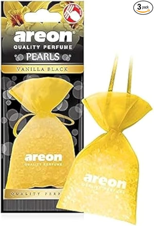 AREON Pearls I Car & Home Hanging Air Freshener I Quality Perfume I Vanilla Black (Pack of 3)