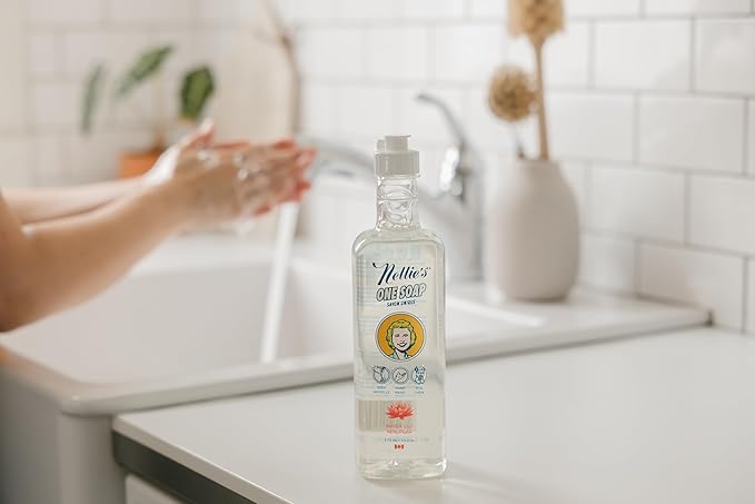 Nellie's One Soap – Water Lily Scent – Gentle Multi-Purpose Cleaner for Dishes, Surfaces & Hands – Plant-Based, Soft on Skin – Made in Canada
