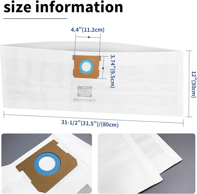 Universal 5-8 Gallon Vac Bags for 2-1/2 Inch Port Canister, ALYYDBG Type E 90661 9066166, Type H 90671 9067133; VF2004, VHBS VDBS High- Efficiency Disposable Vacuum Collection Filter Bags 5 Pack