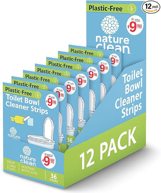 Nature Clean Non-Toxic Toilet Bowl Cleaners Strips 45 count, Pack of 12, Plastic-Free & Natural Toilet Cleaner No Harsh Chemicals Septic Safe, Zero Waste Refresh Toilets & Bathroom with Fresh Scent