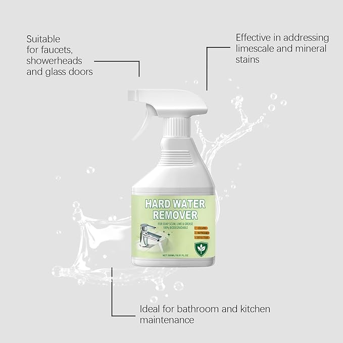 Hard Water Stain Remover, Limescale Buildup Remover All-Purpose Bathroom Cleaner, Shower Cleaner for Shower, Glass, Water Pipe, Tub & Sink, 500 ml/16.91 fl oz