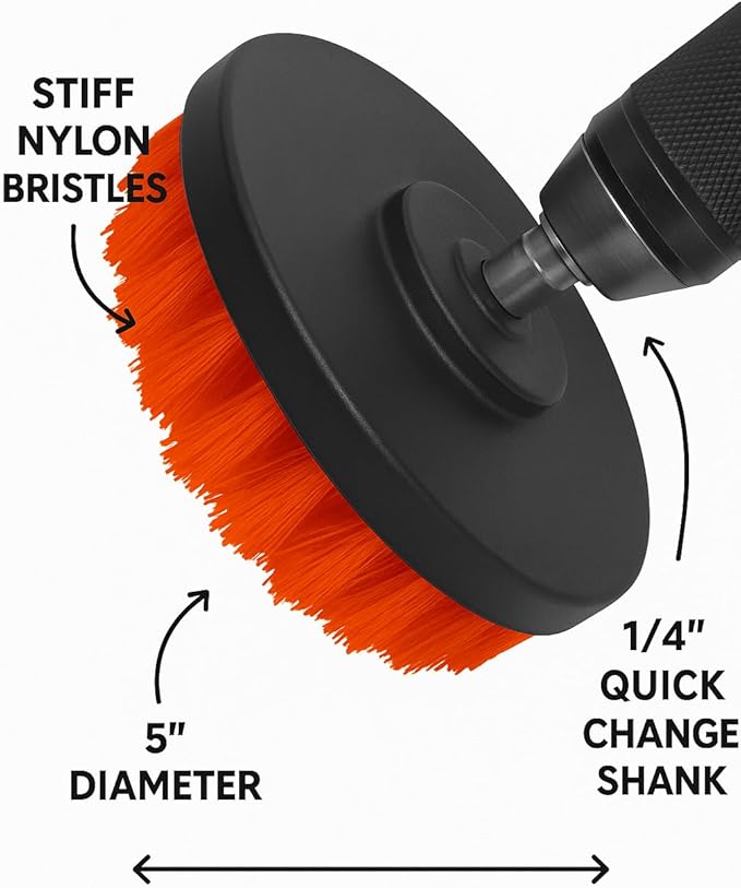 Hard Water Spot & Grime Remover Kit – Diamond Magic 40oz Cleaner + 4 Drill Scrub Brushes for Glass, Tile, Chrome, Fiberglass & More
