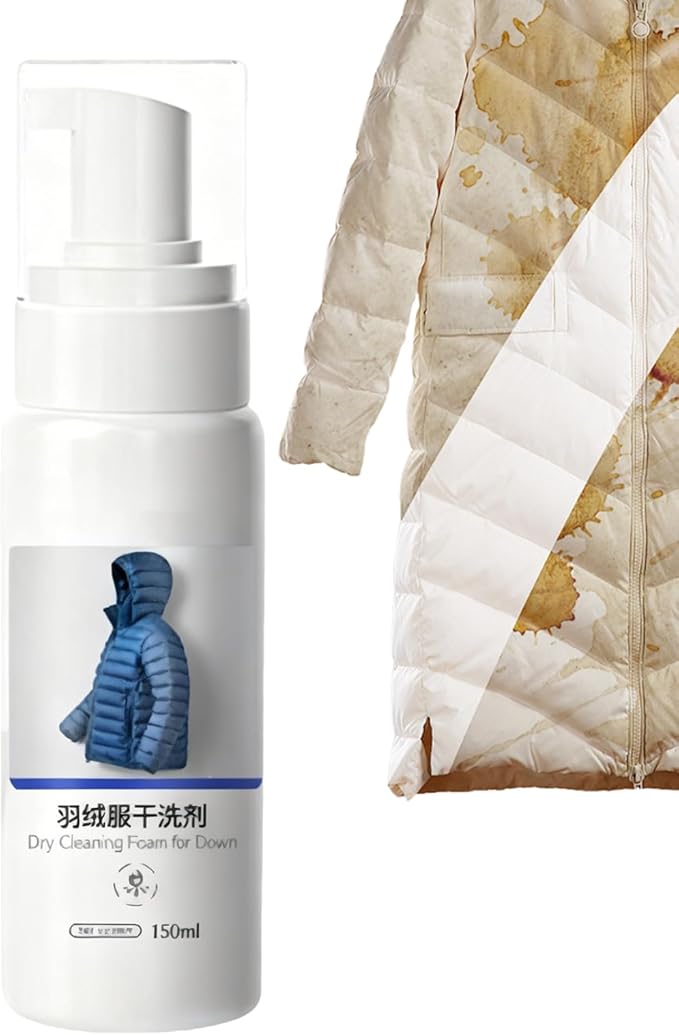 Down Jacket Detergent, Dry Wash Foam Spray 150ml for Clothes, Jackets, Coats, Fabrics, Carpet, Sofa, Home, Travel, Easy Stain Removal Use