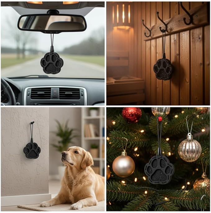 Wood Car Air Freshener — Handmade Car Air Freshener — Paw Designed Fragrance Oil Diffuser in Wooden Gift Box — Aromatherapy Gift Set with Ocean Breeze Fragrance Oil - 10 ml