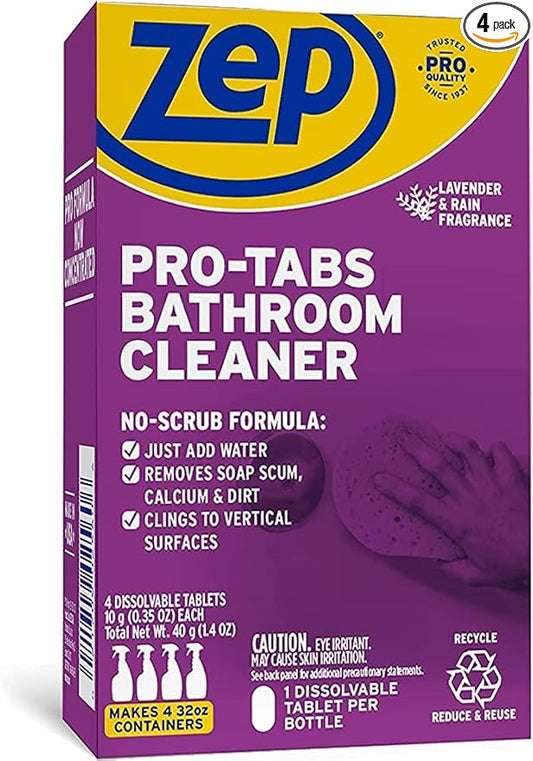 Zep PRO-TABS Bathroom Cleaner Dissolvable Tablets - 4 Tablets Per Box - Just Add Water! Environmentally Friendly, Purple (ZUBCTAB)