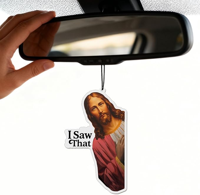 4 x Jesus I Saw That Car Air Freshener, Faith Based Gift, Christian Gift For Her Him, Funny Catholic Gift, Christmas Car Accessories, Jesus Meme Gifts, Exchange White Elephant, Pack of 4 Scents, 3.5"