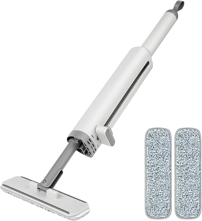 Portable Miniature Mops - Cleaning Tool, Detachable Handle Cleaner | 2X Reusable Microfiber Pads, Built-in Crevice Brush for Desktop Cabinet Wet and Dry Use Small Spaces Travel Cleaning