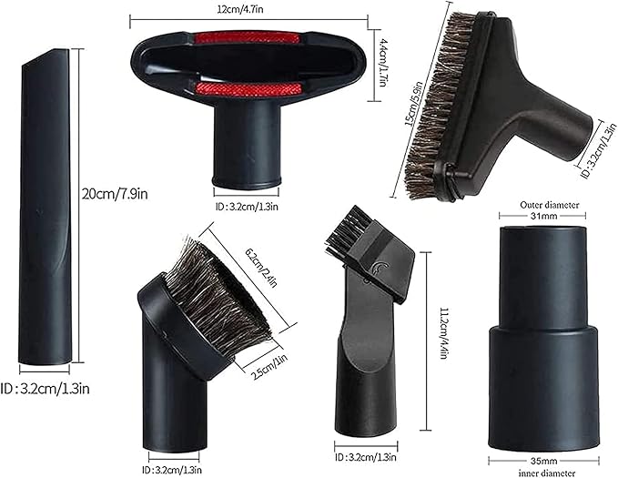 1 1/4" Shop Vacuum Attachments Brushes Kit 1-1/4 inch 1-3/8 inch Vacuum Cleaner Accessories, Set of 7