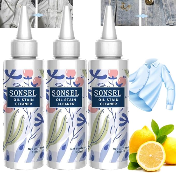 Sonsel Oil Stain Cleaner,Sonsel Oil Stain Remover,Garment Stubborn Stain Cleaner,Stain Remover for Clothes,Sonsel Stain Remover,Grease Remover for Clothes,Fabric Stain Remover (3PC)