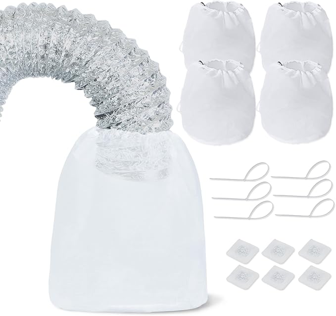 Dryer Vent Lint Catcher Bags 4 Set, Lint Trap Catcher and Filter Bag for Lint and Dust Catching, Indoor Outdoor Ventless Dryer Vent Cleaning Kit