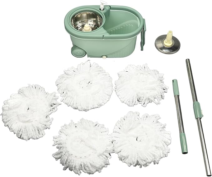 Spin Mop and Bucket, Mop Bucket with Wringer Mop for Home Double Drive Washable Bucket System Mop Bucket Separate Dirty Water for Hardwood, Tiles, Linoleum, Floor