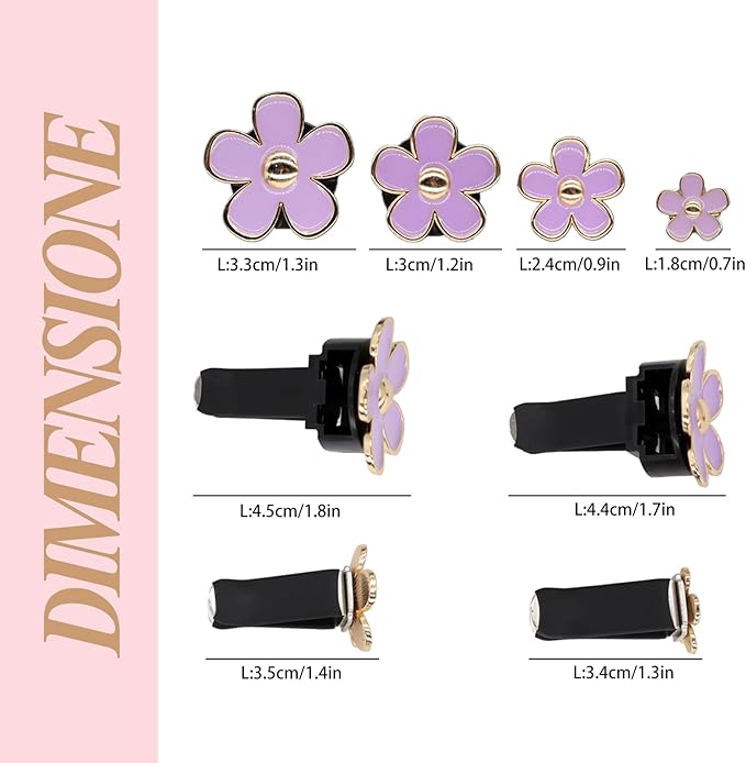 Cute Flowers Air Vent Clips Car Air Freshener,4pcs Purple Girly Daisy Flower Car Accessories for Women,Lavender Car Decorations Refillable Clips On Air Freshener