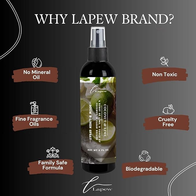 Lapew Room & Linen Spray | Fragrance Mist for Home, Car & Office | Fabric & Air Freshener | Neutralizing Mist | Made in USA | Coconut & Lime