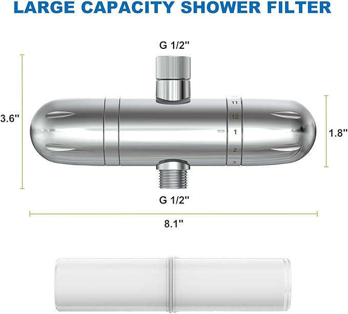 High Output Multi-Stage Shower Filter for Hard Water Softening, KDF-55 High Capacity Shower Head Filter to Remove Chlorine, Heavy Metals & Impurities, Water Softener Revitalizes Skin, Hair & Nails