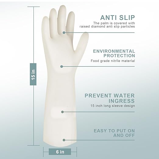 2 Pairs, 15 Inches, Nitrile Cleaning Gloves, Kitchen Dishwashing Gloves, Reusable, Durable, Water-Resistant, And Hypoallergenic (Medium)