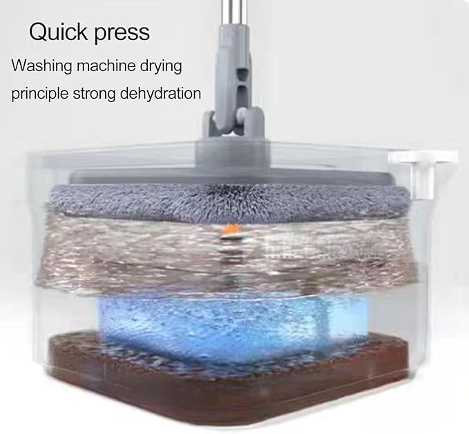 Walbest Spin Mop with Bucket, 360 Degree Rotatable Self Wash Square Mop Clean/Dirty Water Separation System Adjustable Handle Mops for Wet and Dry Dual-use Grey B