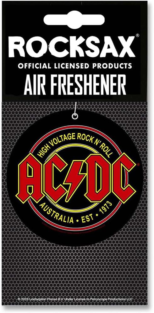 Rocksax AC/DC High Voltage Hanging Air Freshener – Long-Lasting Vanilla Car Air Freshener for Home & Office – Double-Sided Print Rock Band Memorabilia Car Fresheners
