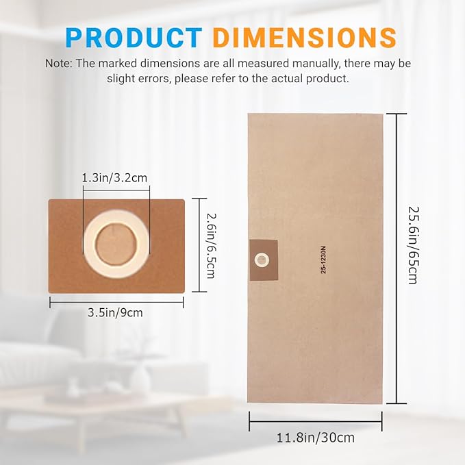 6-Pack 25-1230 Disposable Filter Bags Replacement for Stanley 4-5 Gallon Wet/Dry Vacuums SL18129, SL18130, SL18130P