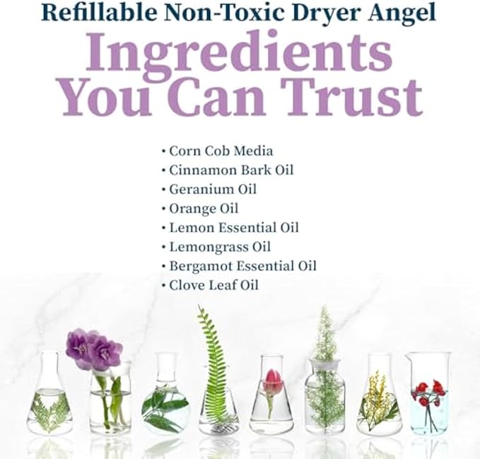 Truly Free Dryer Angel - Natural Dryer Sheet Alt, Non-Toxic Reusable Fabric Softener Booster Sheets, Safe for Babies and Sensitive Skin, Laundry Room Essentials - Germanium Scent - 2 Packs + 2 Refills