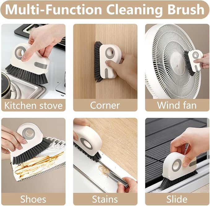 2 in 1 Groove Cleaning Brush, Window Track Cleaning Tools, Multifunction Window Track Cleaner with Hard Bristle and Hidden Scraper, Crevice Brush for Sliding Door Track, Window Seal, Sill (Orange)