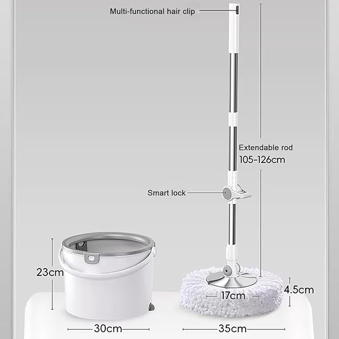 Spin Mop Bucket with Wringer System 360° Swivel Mop Head with 5 Replacement Pads for Floors Cleaning for Hardwood Tile Laminate