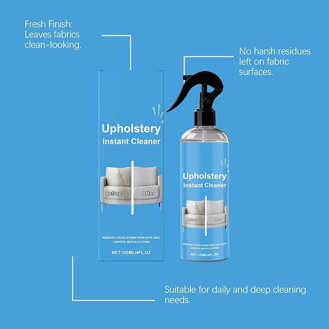 Fabric Cleaner, 120ml Quick Dry No Rinse Cleaning, Fabric Cleaner for Furniture, Upholstery, Machine, for Home, Bedroom, Living Room, Bathroom, Laundry, Bed, Carpet, Clothes, Shoe