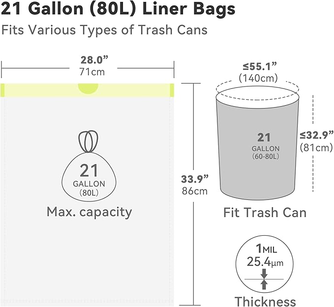 Ninestars Extra Strong White Trash Bags with Drawstring, Multiple Sizes 90 Count, Kitchen Drawstring trash bags 90 Trash Bags (21 gallon 90 ct)