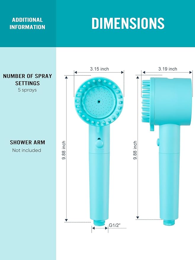 Cobbe Filtered Shower Head with Handheld, High Pressure 5-mode Showerhead with Filters, Built-in Power Wash for Hard Water - Remove Chlorine - Reduces Dry Itchy Skin, Emerald green