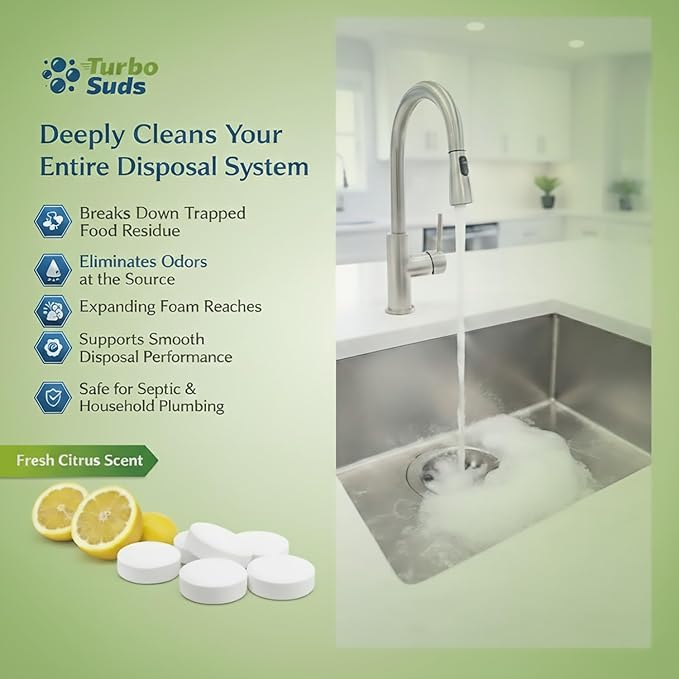 Garbage Disposal Cleaner Deodorizer Tablets – Heavy Duty XL Foaming Tablet for Kitchen Sink Drains and Disposals – Natural Sink and Disposal Cleaning Tablet – 12 XL Tablets, One Year Supply