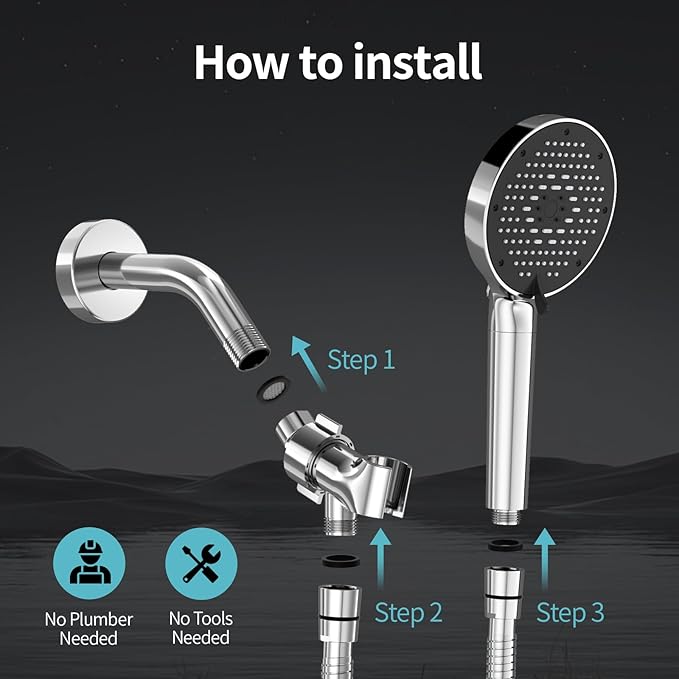 SR SUN RISE NSF Filtered Shower Head with Handheld High Pressure 9-Spray Settings Power Wash Detachable Filter for Hard Water Removes Chlorine (Chrome Silver, 4.9inch)