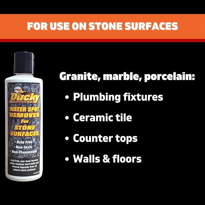 DUCKY PRODUCTS Water Spot Remover for Stone Surfaces: Cleaner for Natural Stone, Granite & Plumbing Fixtures, 8 oz