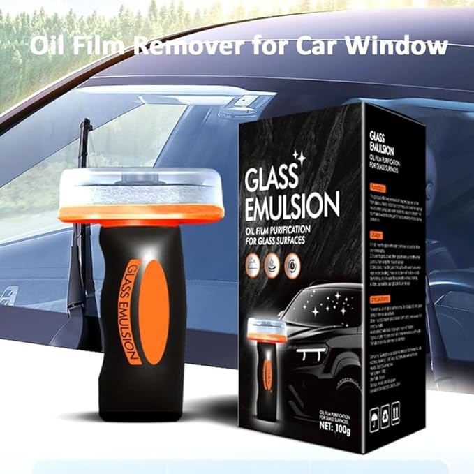 Car Glas Guard, Glass Guard Windshield Cleaner, Car Window Oil Film Remover, Handheld Glas Emulsion Coating Cleaning Brush, Improve Clarity and Visibility with Refill Liquid (2pcs)