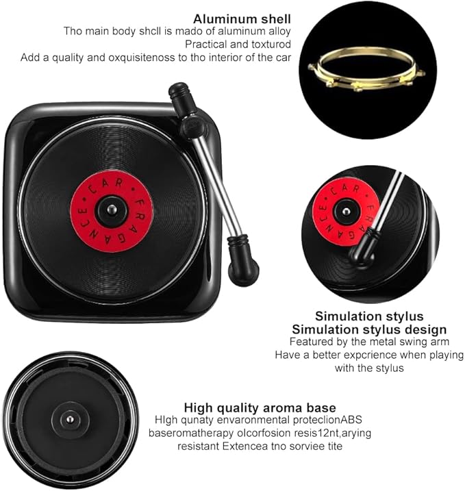 Car Record Player Air Diffusers Car Scents Air Freshener for Air Conditioning Outlet Clop Vent Clips Black, Mens Car Accessories