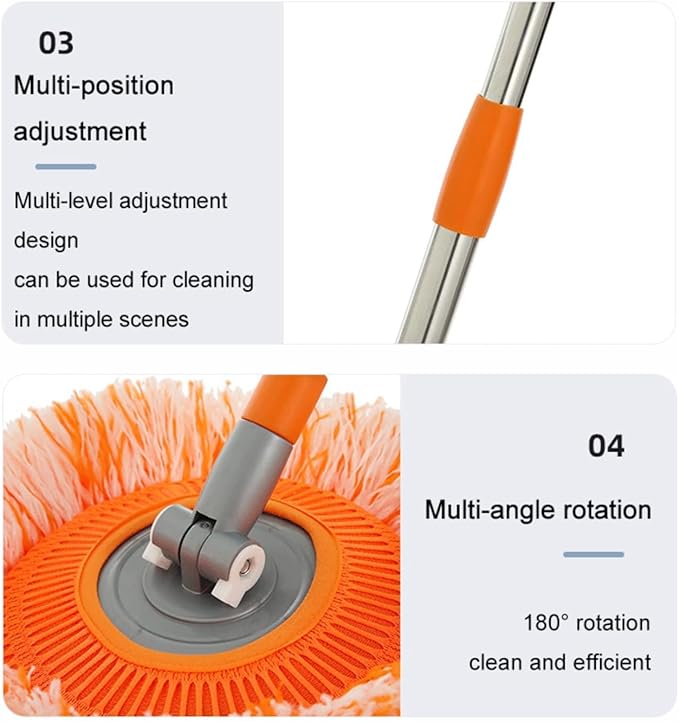 Generic 2024 New Intellect Mop, 360° Rotatable Adjustable Cleaning Mop, Extendable Wall Cleaning Mop,Long Handle Microfiber Spin Mop, Easy Cleaning Round Spin Mop for Wall, Ceiling, Window (44inch)