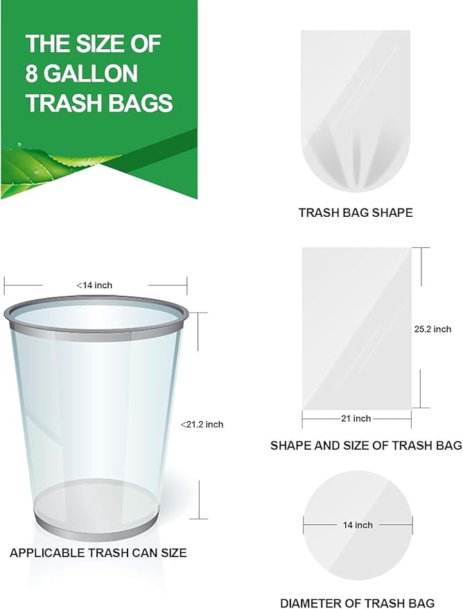 FORID Clear Trash Bags, 8 Gallon Garbage Bags, Wastebasket Bin Liners 330 Count Plastic Trash Bags for Bathroom Bedroom Office Garbage Can 30 Liters - Durable & Thick Trash Bag - Medium