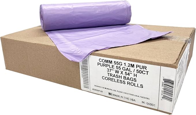 Ultrasac Heavy Duty 55 Gallon Purple Trash Bags - (Value 200 Pack) - 1.5 MIL equivalent Industrial Strength Plastic 37" x 54" for 50-55 Gal Cans -Fits Toter, Rubbermaid Brute, Carlislie Bronco etc.