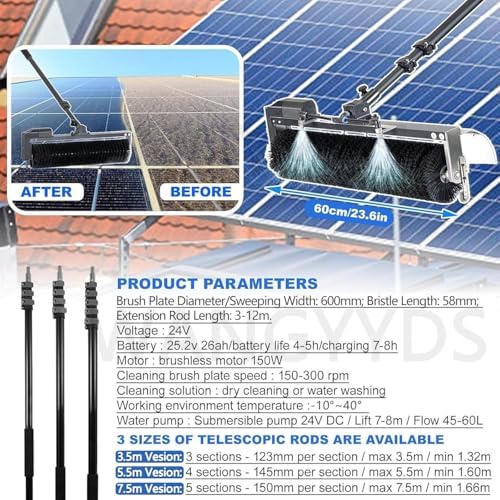 Electric Solar Panel Cleaning Tool - 360° Rotating Brush, Automatic Window Glass Washer, Rechargeable Lithium Battery, Efficient Solar Cleaner for Home & Business