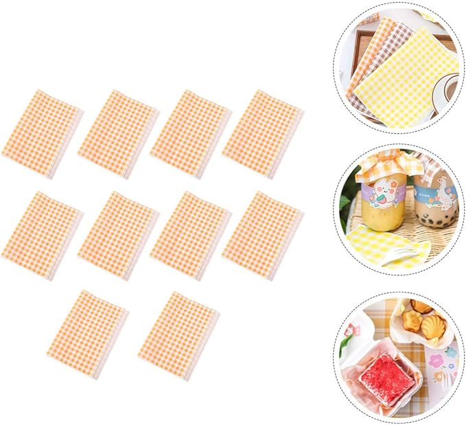 Artibetter Oil-absorbing Greaseproof Baking Paper for Kitchen and Party Use, 50 Orange Checkered Sheets Non-stick Sandwich and Cake Parchment for Baking and Snack Wrapping