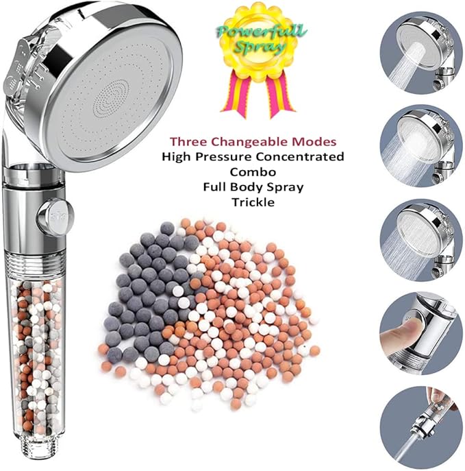 IHAO Filter Showerhead with Bracket Metal Hose High Pressure Handheld Shower Purifying Hard Water Softener Chlorine Flouride Filter Multi Modes Changeable Shower head Fresh Dry Skin & Hair Loss