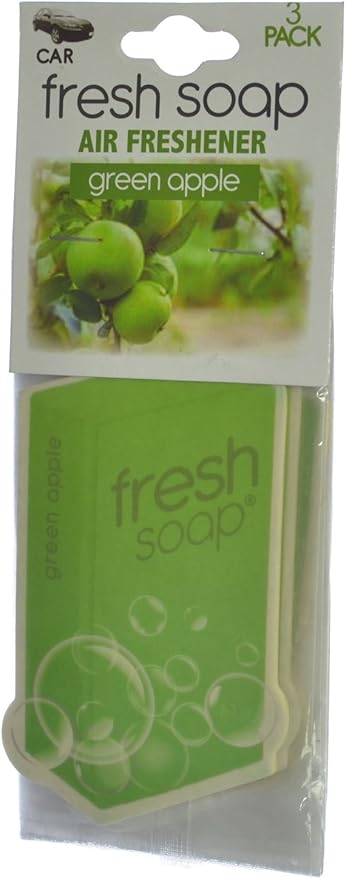 Car Air Freshener Cardboard Hanging Long Lasting Scent, Green Apple (3-Pack)