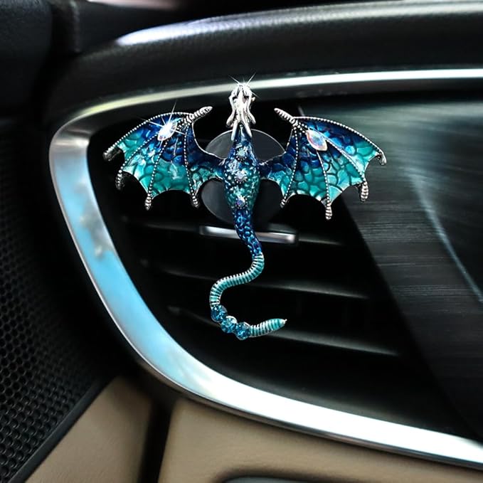 Bling Dragon Car Air Freshener Vent Clip,1pc Rhinestone Blue Dragon Car Decor,Cute Air Vent Clip Dashboard Decoration Accessory,Refillable Animal Diffuser