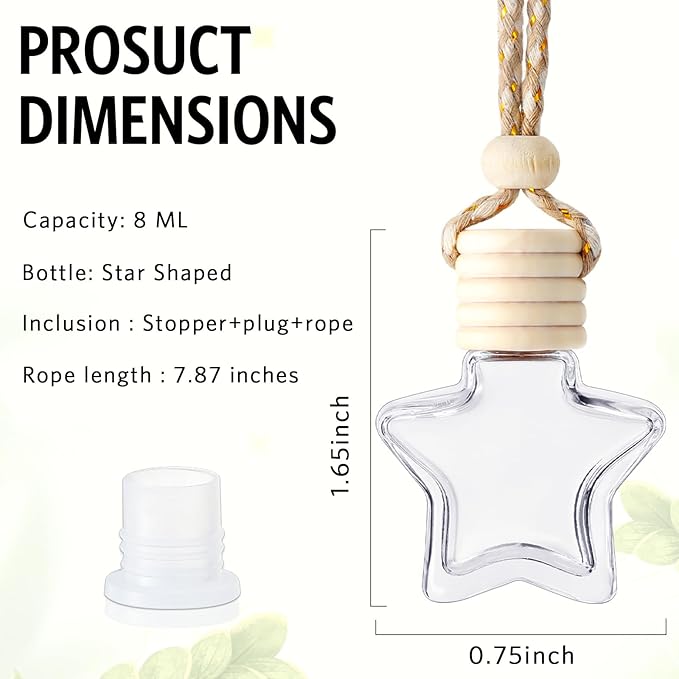 BBTO 100 Pcs Car Air Fresheners Diffuser with Wooden Cap Empty Aromatherapy Diffuser Clear Car Fragrance Holder Pendant Hanging Perfume Fresheners Bottles for Decor(Star,Clear)