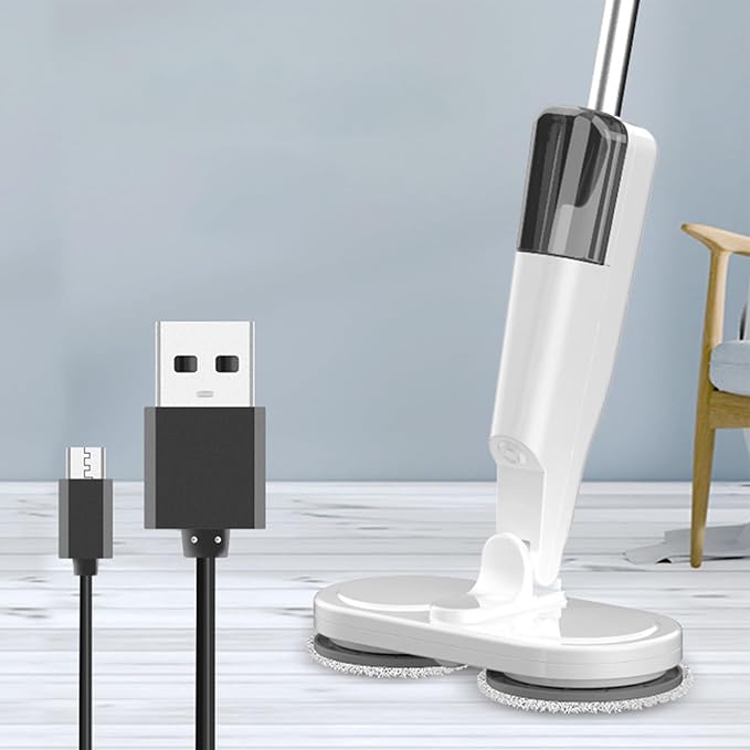 Electric Spin Mop, Retractable & Rotatable, Quiet & Flexible, Lightweight, Easy Cleaning, For All Floor Types (White)