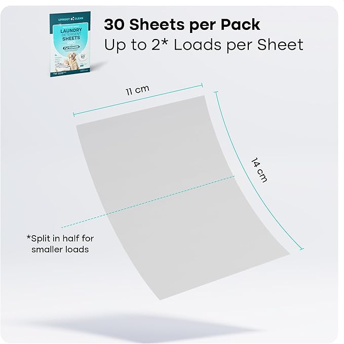 Uproot Clean Laundry Sheets Pro - 30 Pack - Fresh Scent: Mineral-Powered Laundry Detergent Sheets Travel Pack - Eliminate Clinging Fur, Pet Odors, & Messy Residue - Up to 60 Loads