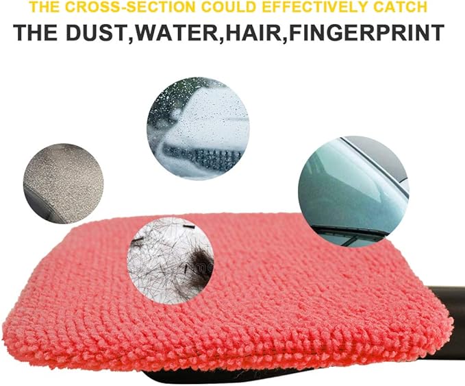 Car Care Microfiber Cloths for Windshield Cleaning Tool, Windshield Cleanner Wand Replaceable Glass Cleaning Bonnets, Interior Auto Window Cleaner Washing Pads, Fit 5”, Red, 5 Pack